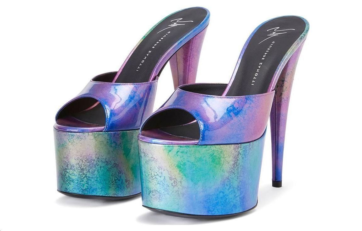 (W) Giuseppe Zanotti Leather High Heel Peep-Toe Slide 'Blue Purple' 圖 4