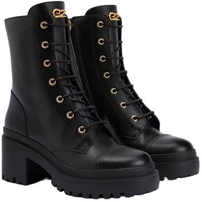 (Women) Giuseppe Zanotti Leather Lace-Up Chunky Heel Booties 'Black' I270038001 Lookbook (Women) Giuseppe Zanotti Leather Lace-Up Chunky Heel Booties 'Black' I270038001