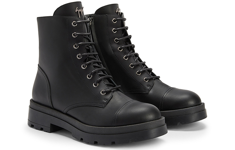 Order (W) Giuseppe Zanotti 黑色真皮圆头系带靴 IU30010001
