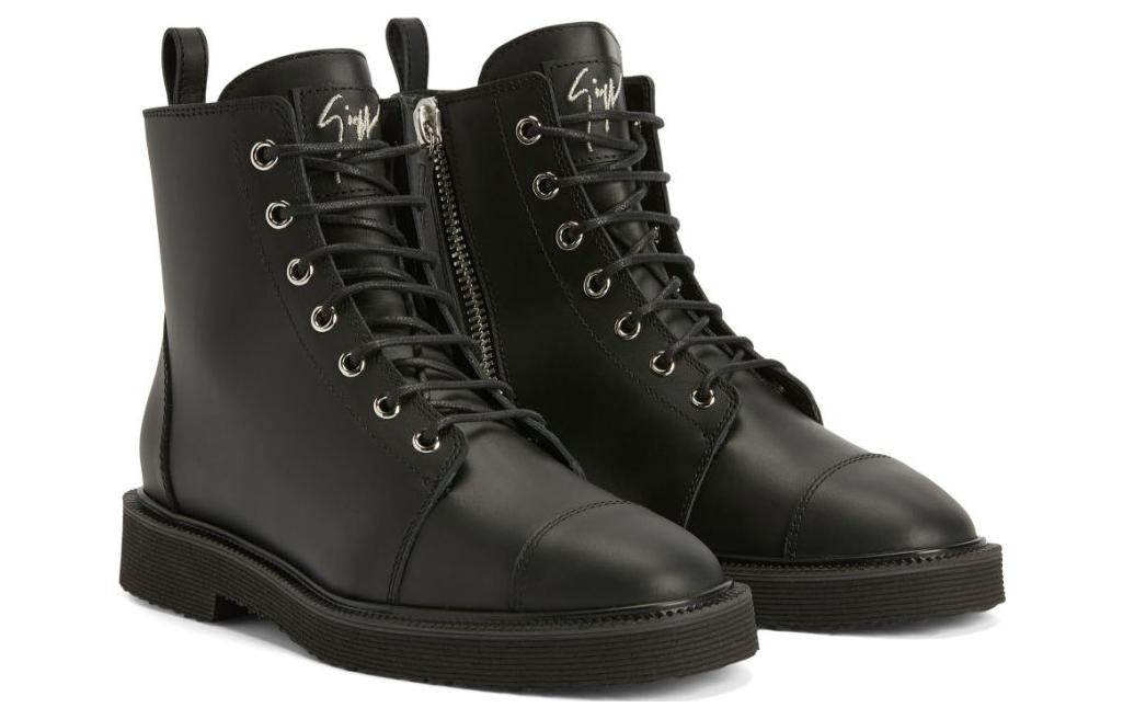 Lookbook (W) Giuseppe Zanotti But Kulit Round-Toe Lace-Up 'Hitam' 'Gaya Serbaguna'. I070061H03