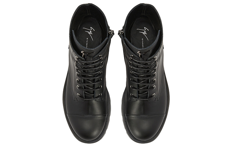 Shop (W) Giuseppe Zanotti 黑色真皮圆头系带靴 IU30010001