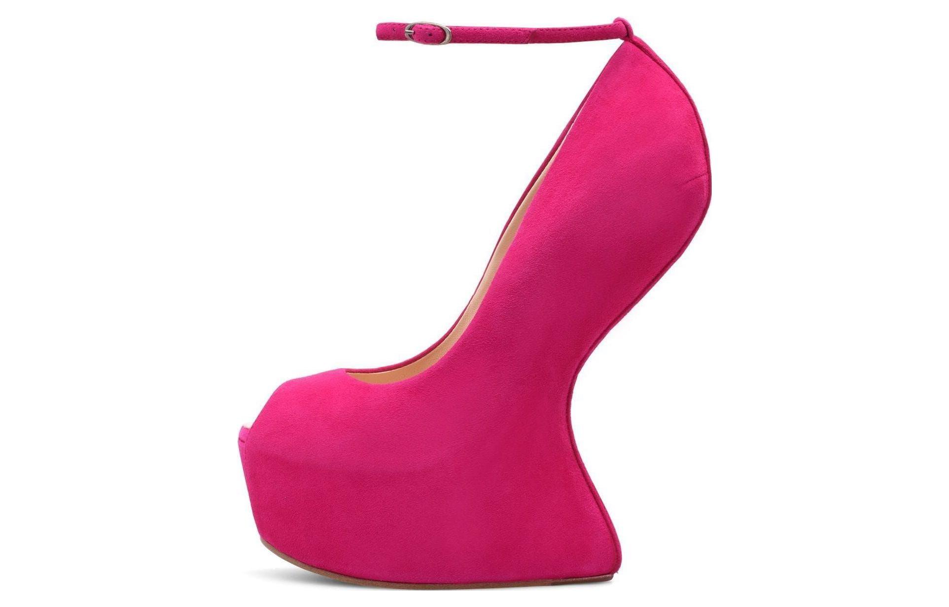 (Women) Giuseppe Zanotti Leather Suede Fashion Buckle Sculpted Heel High 'Pink' 1E36016002