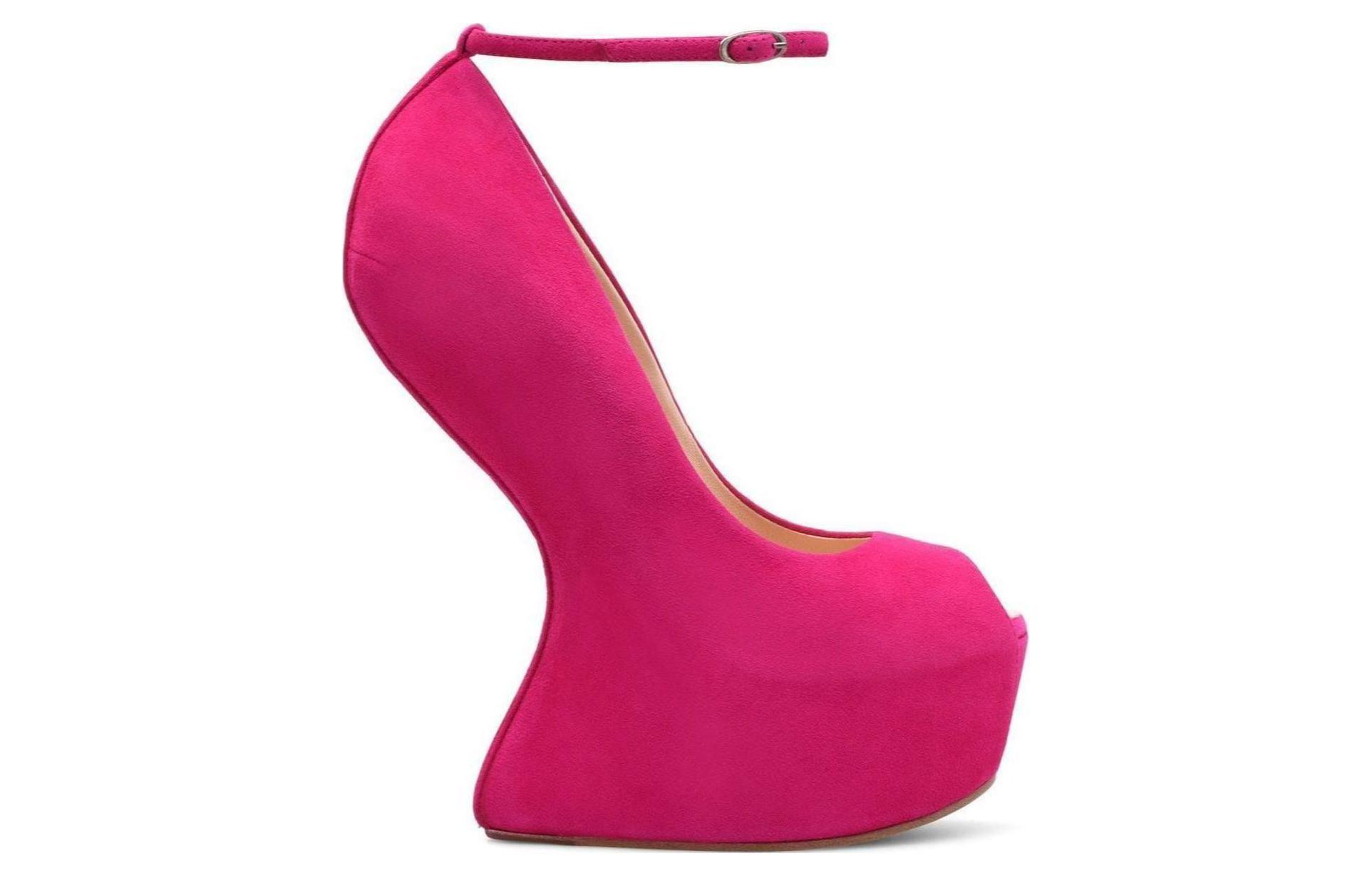(W) Giuseppe Zanotti Leather Suede Fashion Buckle Sculpted Heel High 'Pink' 圖 2