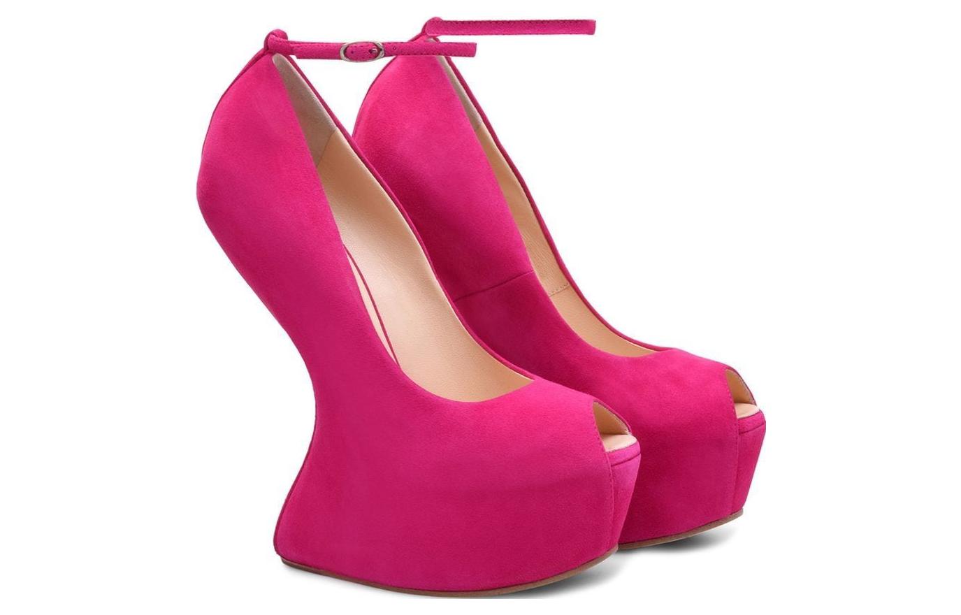 (W) Giuseppe Zanotti Leather Suede Fashion Buckle Sculpted Heel High 'Pink' 圖 3