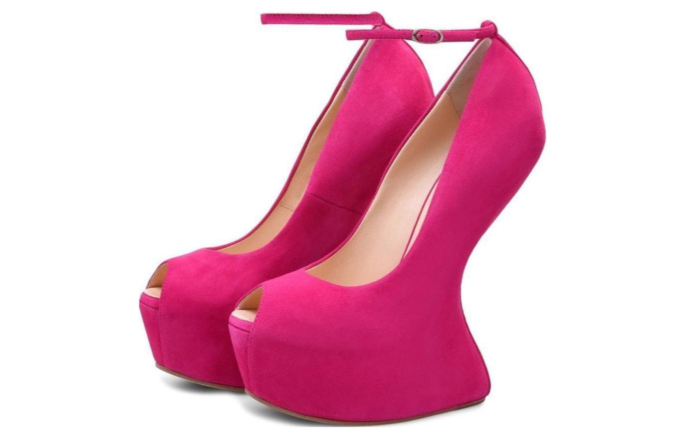 Shop giuseppe zanotti/GZ 皮革絨面 時尚搭扣 異形跟 高跟鞋 女款 粉紅色