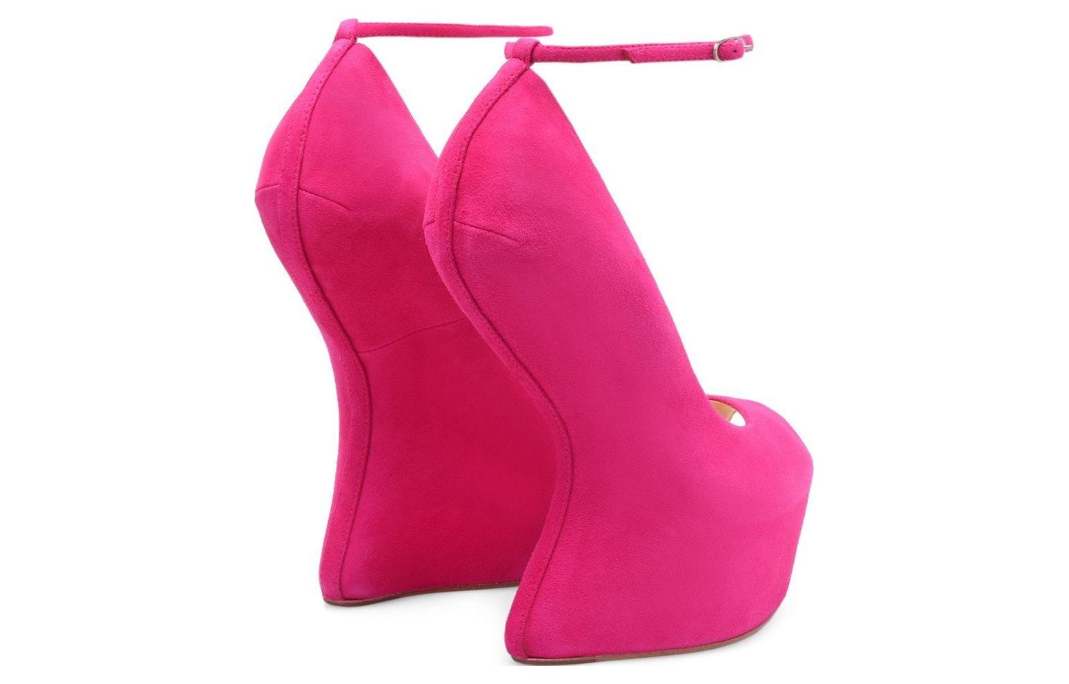 (W) Giuseppe Zanotti Leather Suede Fashion Buckle Sculpted Heel High 'Pink' 圖 5
