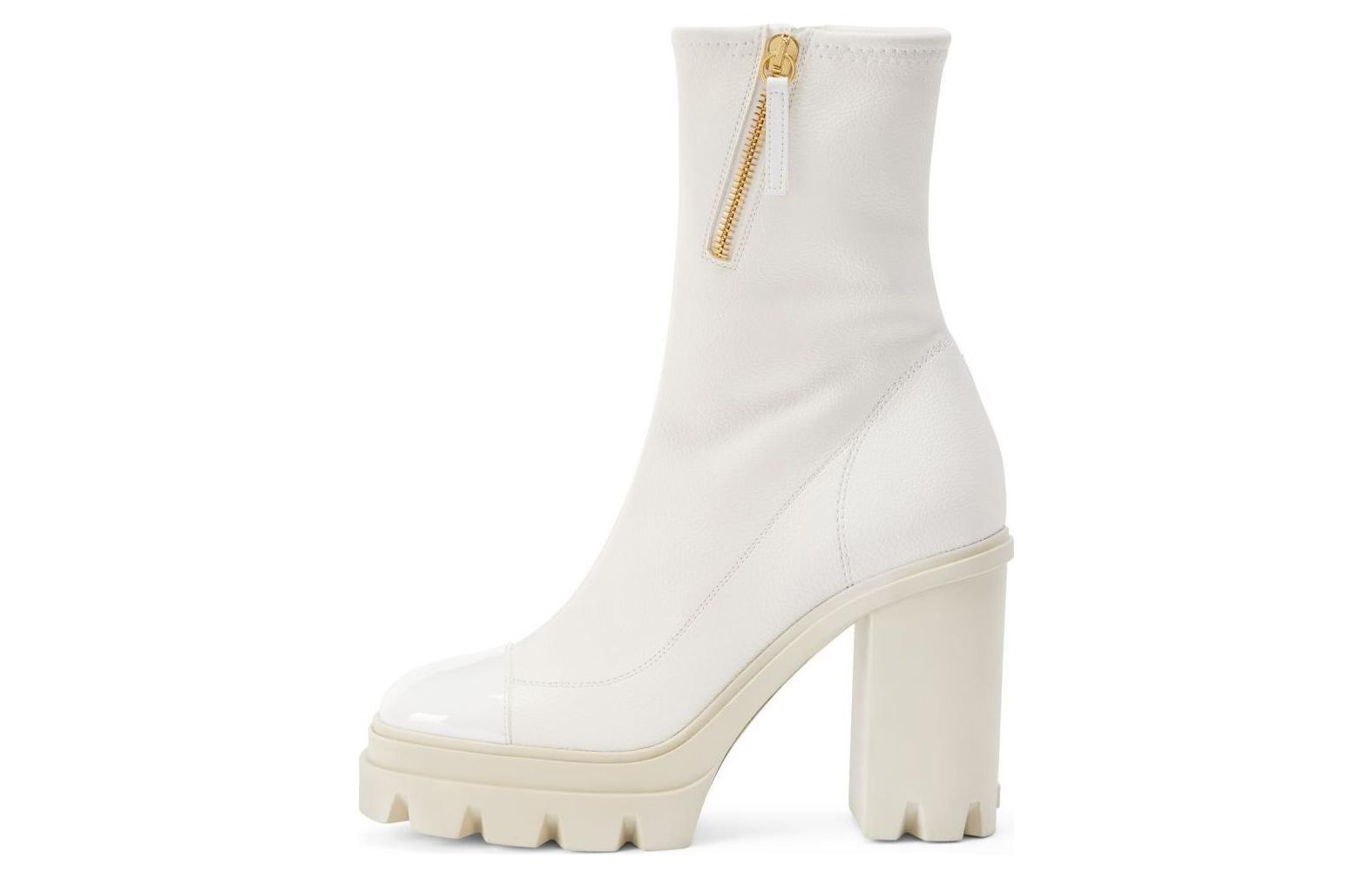 (Women) Giuseppe Zanotti Leather Zip Round-Toe Platform Ankle Boot 'White' I370008002