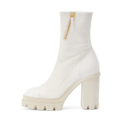 (W) Giuseppe Zanotti Leather Zip Round-Toe Platform Ankle Boot 'White'