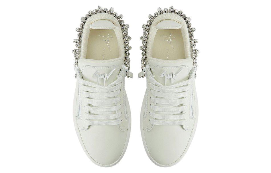 Lookbook giuseppe zanotti/GZ 皮革 時尚水鑽氣質百搭 低筒 板鞋 女款 白色
