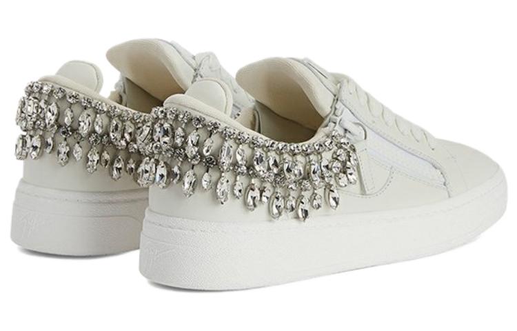 Shop giuseppe zanotti/GZ 皮革 時尚水鑽氣質百搭 低筒 板鞋 女款 白色