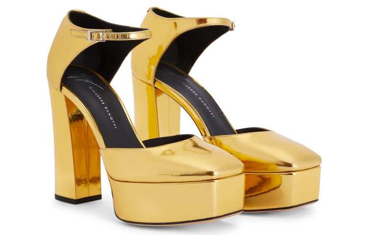 (W) Giuseppe Zanotti Round Toe Chunky Heel High Heels 12cm 'Gold Buckle' 圖 3