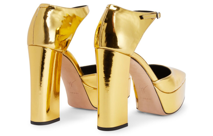 (W) Giuseppe Zanotti Round Toe Chunky Heel High Heels 12cm 'Gold Buckle' 圖 4