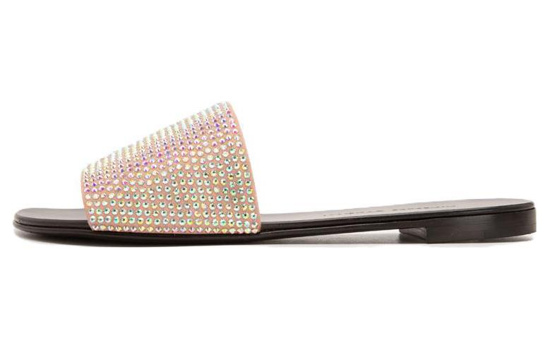 (Women) Giuseppe Zanotti Sheepskin Crystal Open Toe Slide 'Pink' E800165024