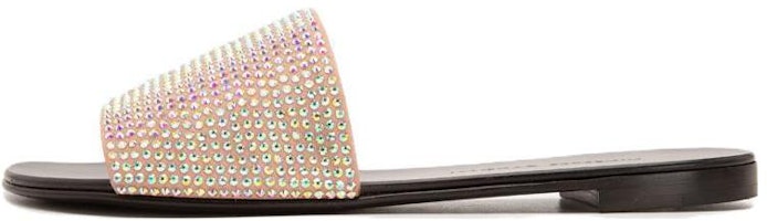 (Women) Giuseppe Zanotti Sheepskin Crystal Open Toe Slide 'Pink' E800165024 (Women) Giuseppe Zanotti Sheepskin Crystal Open Toe Slide 'Pink' E800165024