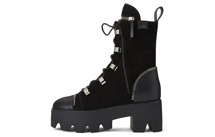 (W) Giuseppe Zanotti Short Boots 'Black Velvet Lace-Up Chunky Heel'