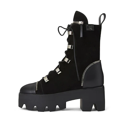(W) Giuseppe Zanotti Short Boots 'Black Velvet Lace-Up Chunky Heel'