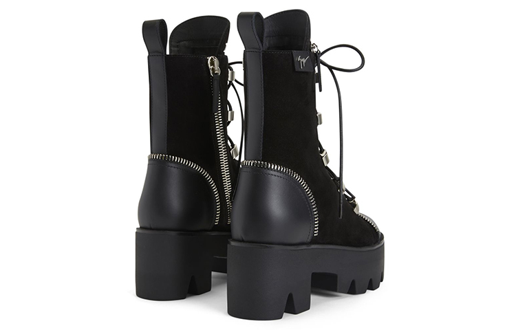 (W) Giuseppe Zanotti Short Boots 'Black Velvet Lace-Up Chunky Heel' 圖 3