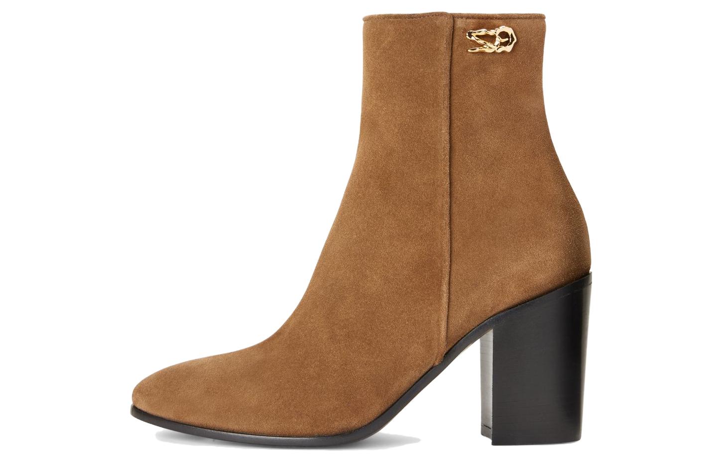 (W) Giuseppe Zanotti Short Boots 'Brown Velvet Zip Chunky Heel'