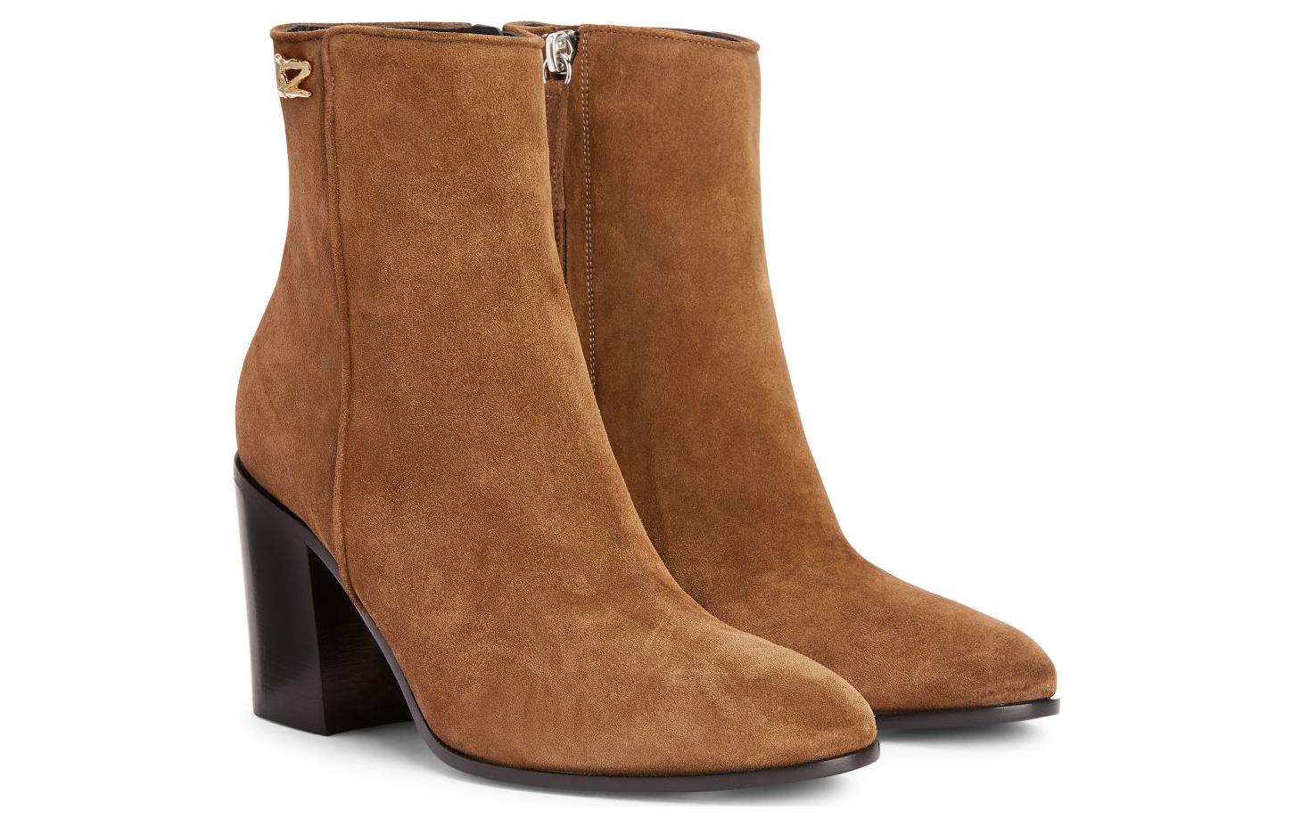 (W) Giuseppe Zanotti Short Boots 'Brown Velvet Zip Chunky Heel' 圖 3