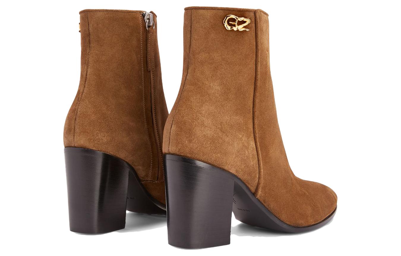 (W) Giuseppe Zanotti Short Boots 'Brown Velvet Zip Chunky Heel' 圖 4