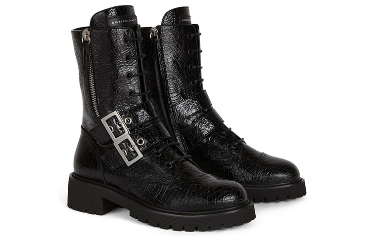 Shop (Women) Giuseppe Zanotti Urban Biker 'Black Cracked Leather' I170013001