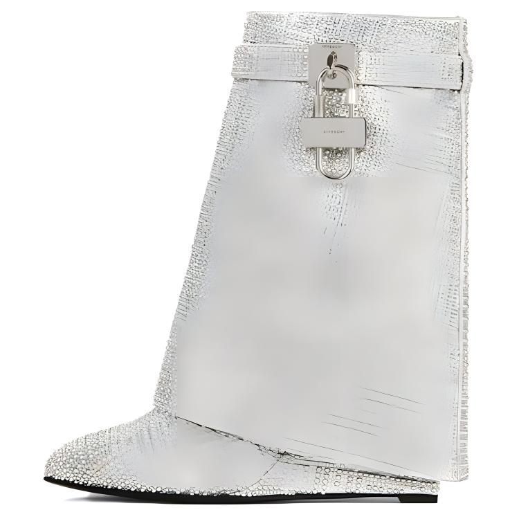 (W) Givenchy 4G Shark Lock Satin Boots 'Silver Studs and Rhinestones'
