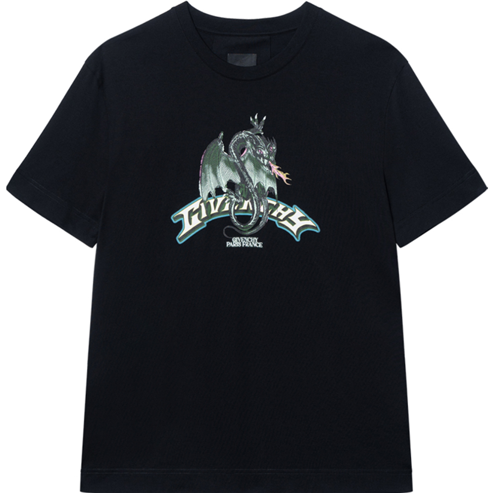 (Women) Givenchy  Black Cartoon Letter Graphic Print T-Shirt. BM716G3YJY-001
