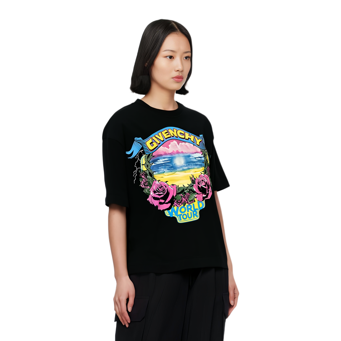 Purchase (Women) Givenchy  Black Graphic Print Crewneck Short Sleeve T-Shirt BM71JA3YJ7-001