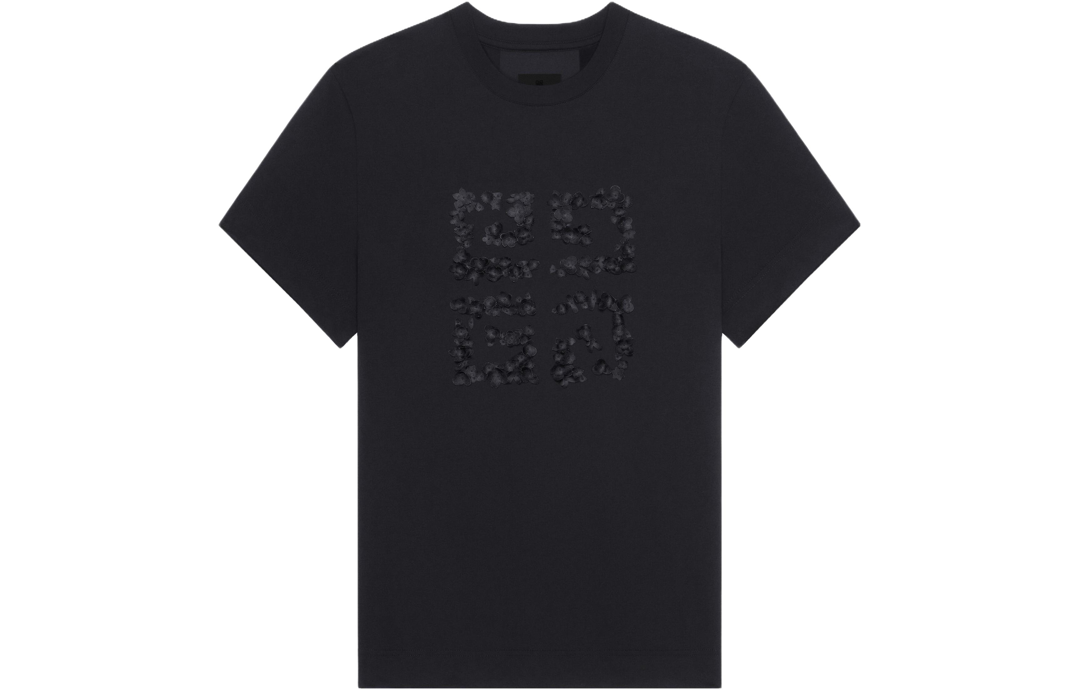 (Women) Givenchy  Black Logo Floral Embroidered Crewneck T-Shirt. BW707ZG1K0-075
