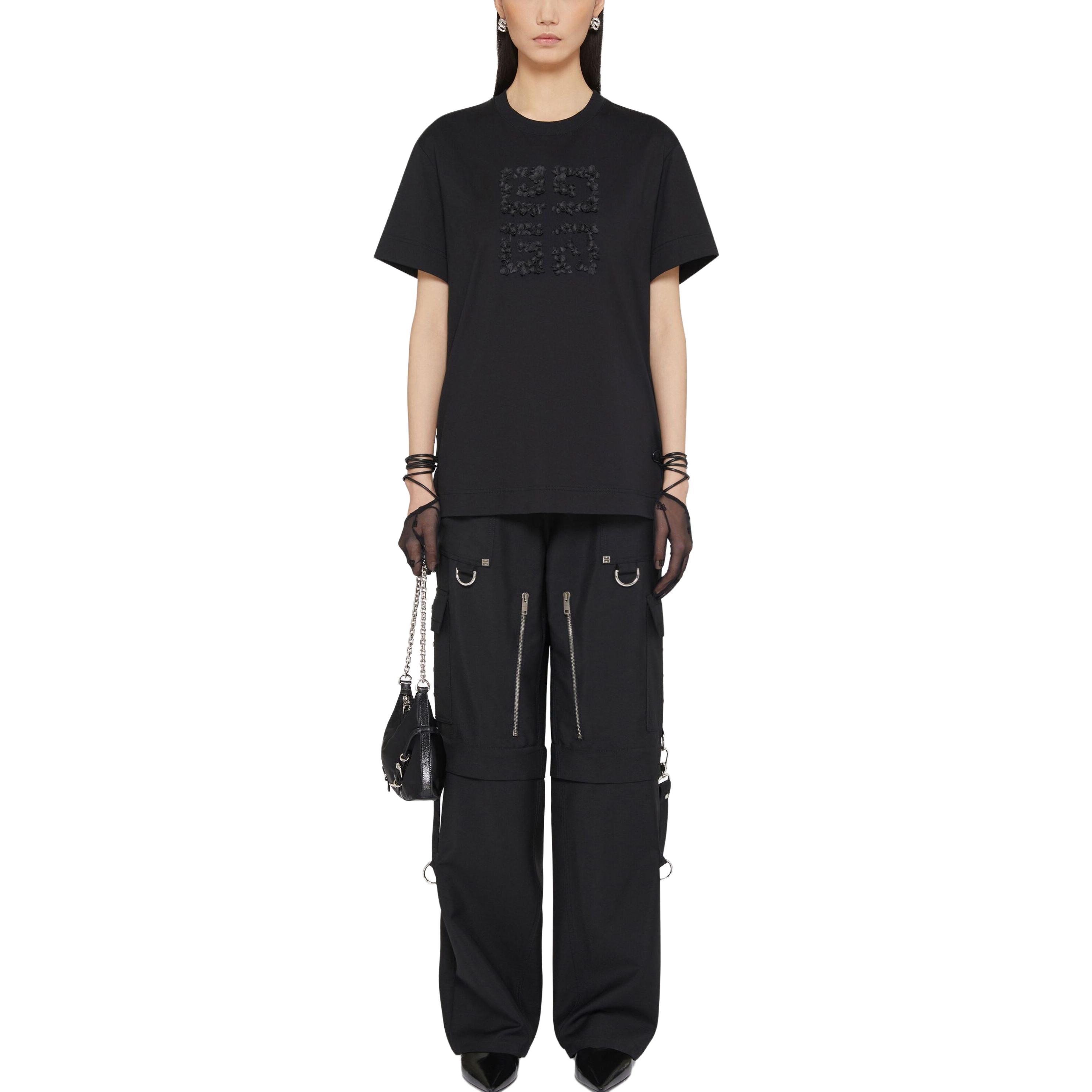 (Women) Givenchy  Black Logo Floral Embroidered Crewneck T-Shirt. BW707ZG1K0-075 圖 3