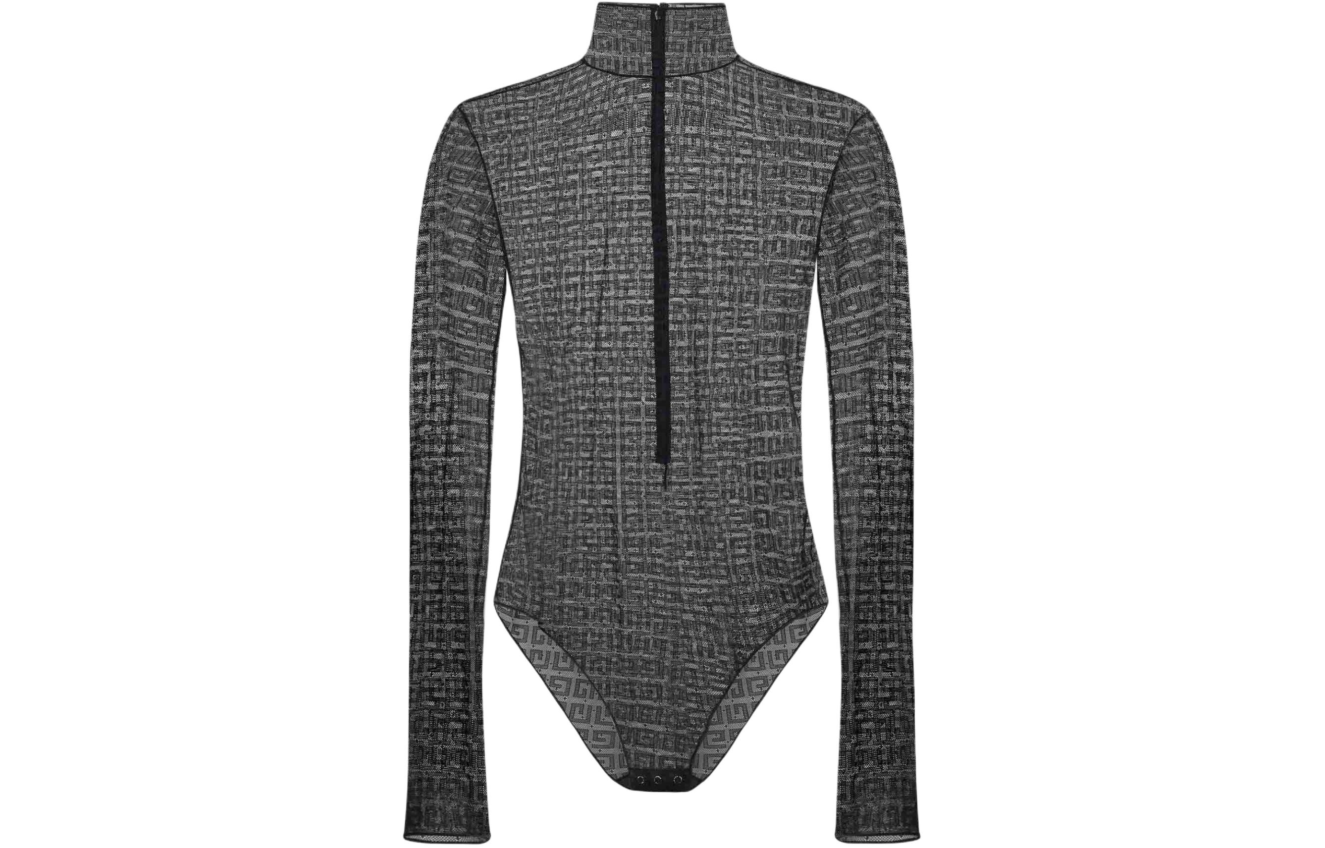 (Women) GIVENCHY  Black Logo Jacquard High-Neck Long-Sleeve Bodysuit BWB02P20ET-001