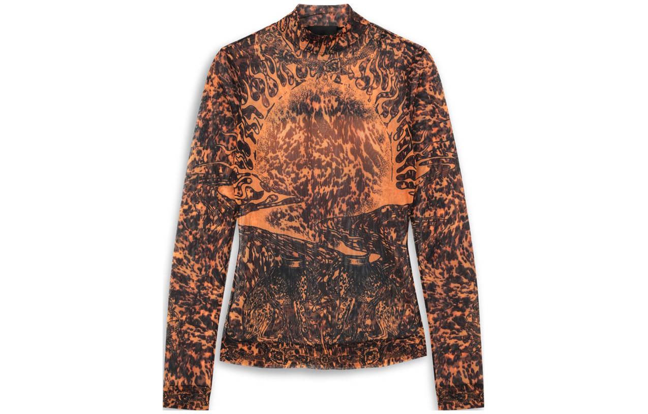 (Women) Givenchy  Flame Print Long Sleeve T-Shirt Orange BW70913Z5M-960