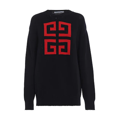 (Women) GIVENCHY Logo Crewneck Loose Fit Long Sleeve Sweater Black BW903D4Z2E-409