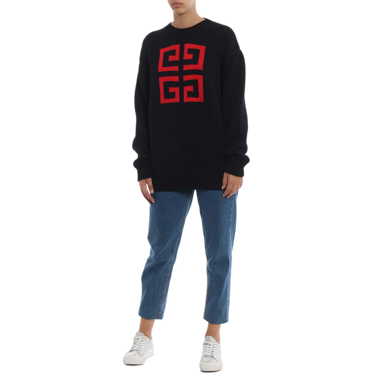 Lookbook (W) GIVENCHY Logo Crewneck Sweater Lengan Panjang Loose Fit Hitam BW903D4Z2E-409