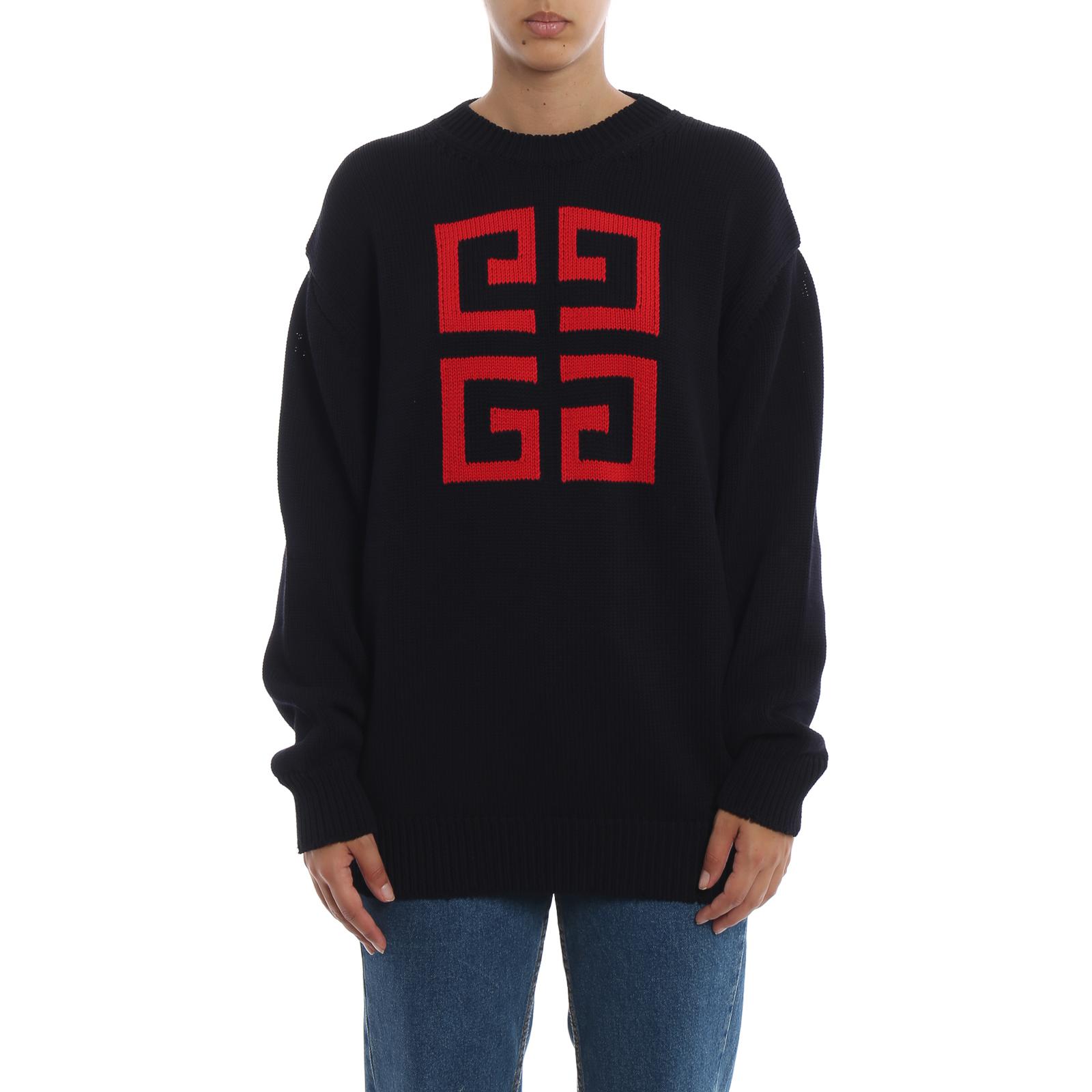 Shop (W) GIVENCHY Logo Crewneck Sweater Lengan Panjang Loose Fit Hitam BW903D4Z2E-409