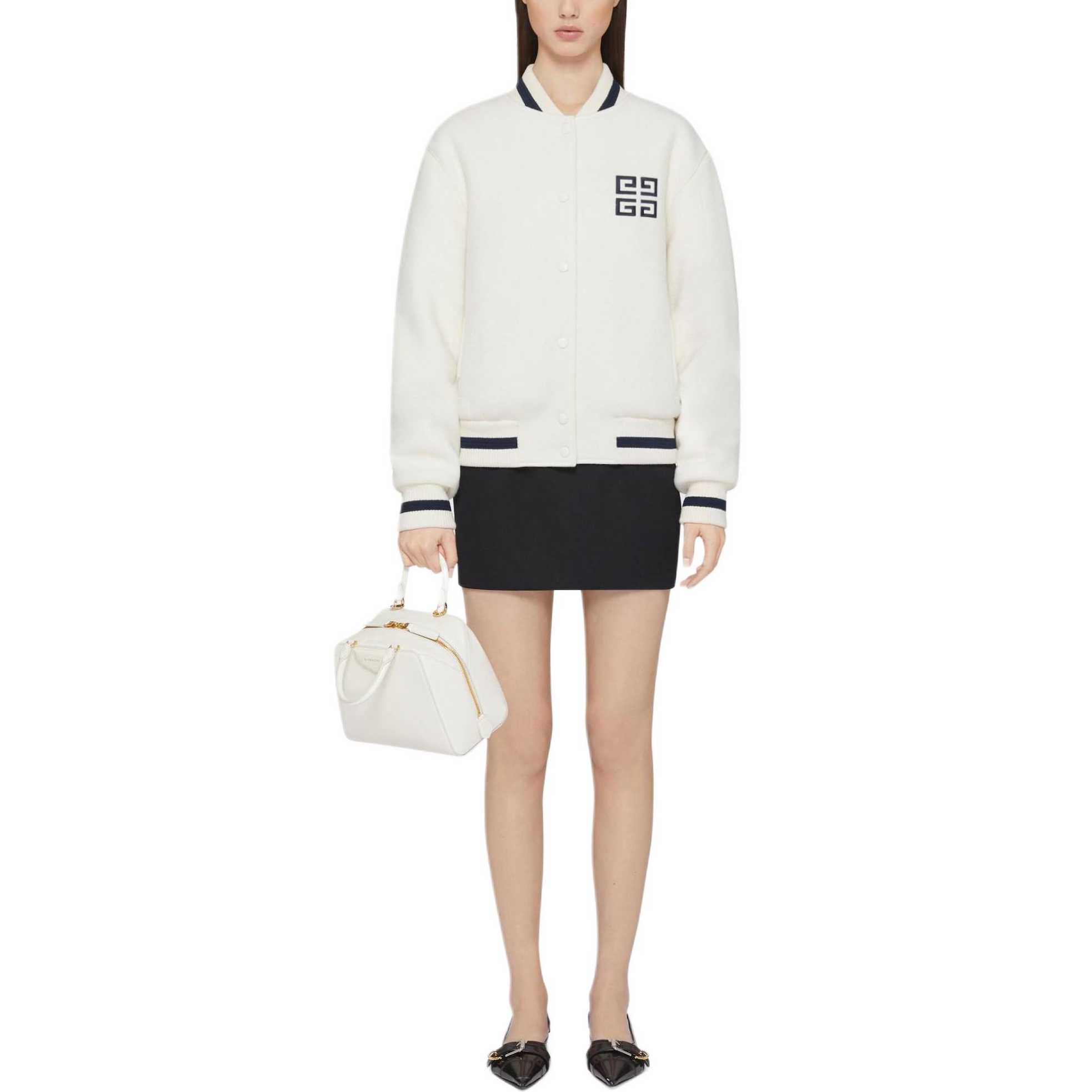 Shop (W) 지방시 로고 자카드 베이스볼 칼라 자켓 오프 화이트 BW00PM4ZMR-131