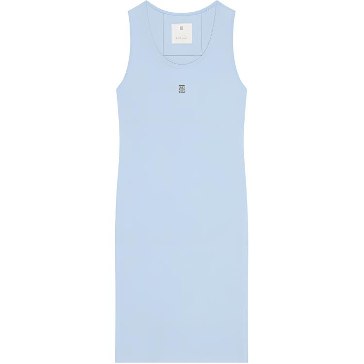 (Women) GIVENCHY  Slim Fit Sleeveless Midi Dress with Logo Print in Light Blue. BW21PS3YHY450