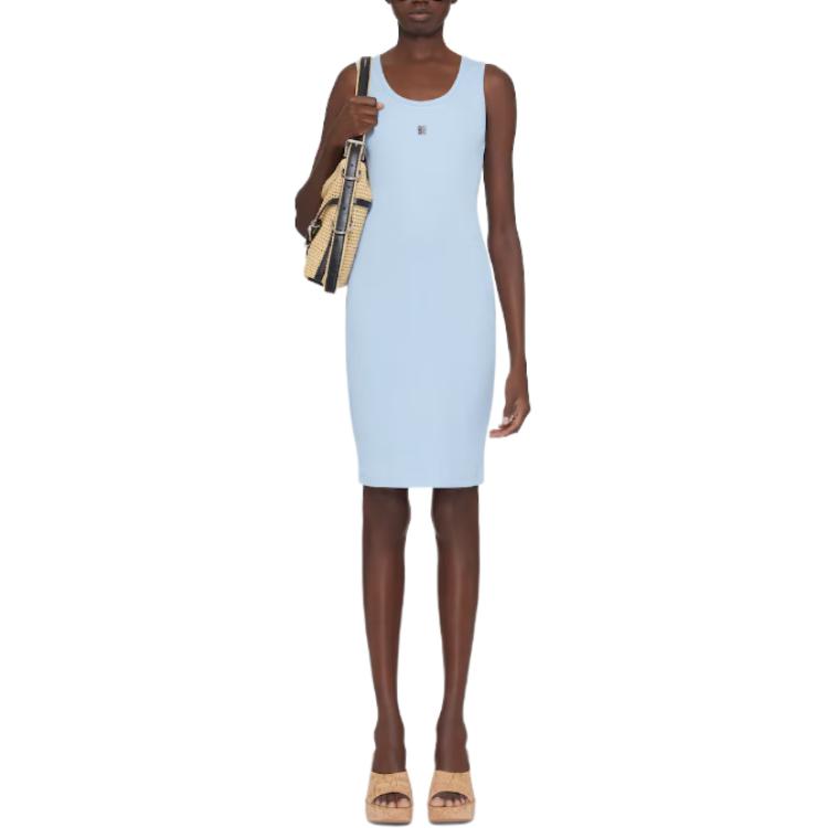 Lookbook (W) 纪梵希 logo印花蓝色修身无袖中长连衣裙。 BW21PS3YHY450