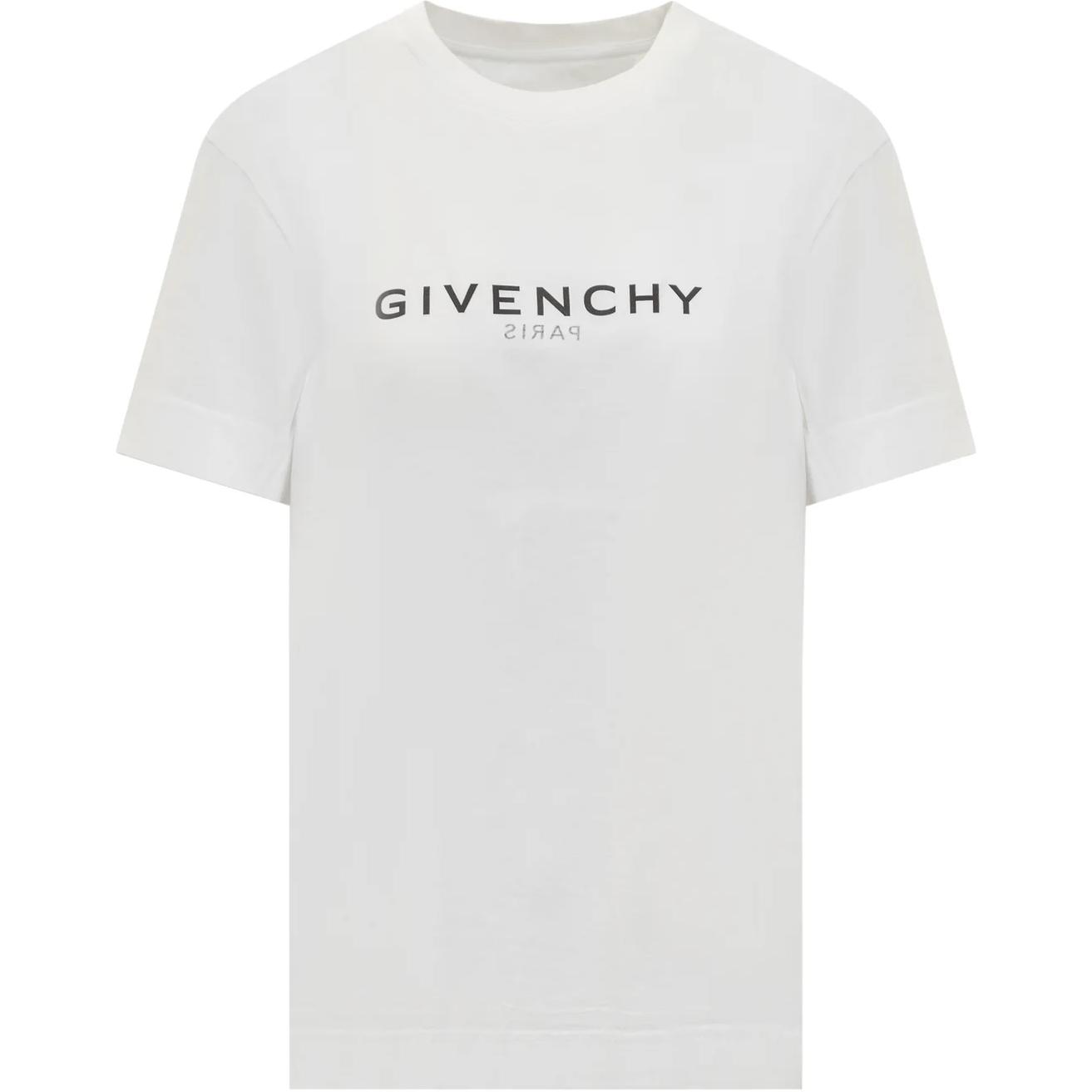 (Women) GIVENCHY  White Logo Print Relaxed Fit Short Sleeve T-Shirt. BW707Z3Z5W-100