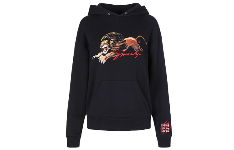 Order (W) Givenchy 黑色連帽衫 帶獅子圖案設計。 BW706A3Z1G-001