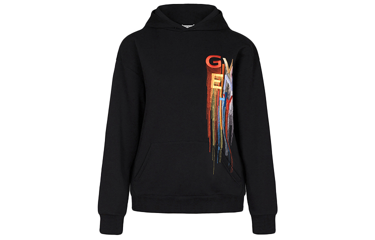 (Women) GIVENCHY Black Hoodie with Multicolor Embroidery BWJ01C3Z43-001