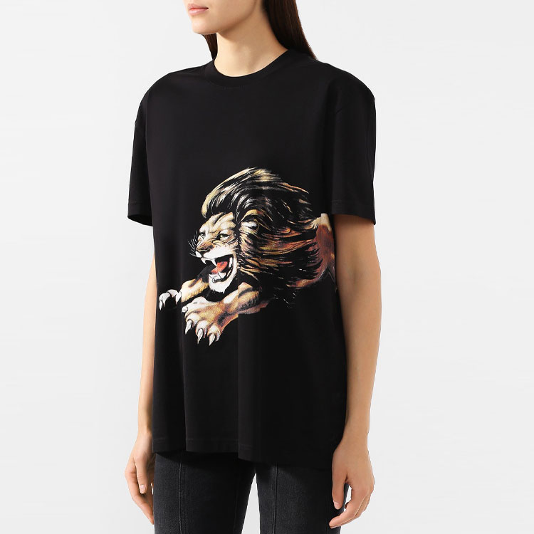 Details for (W) ジバンシィ ブラック ライオンプリント クルーネック 半袖 Tシャツ BW70603Z1G-001