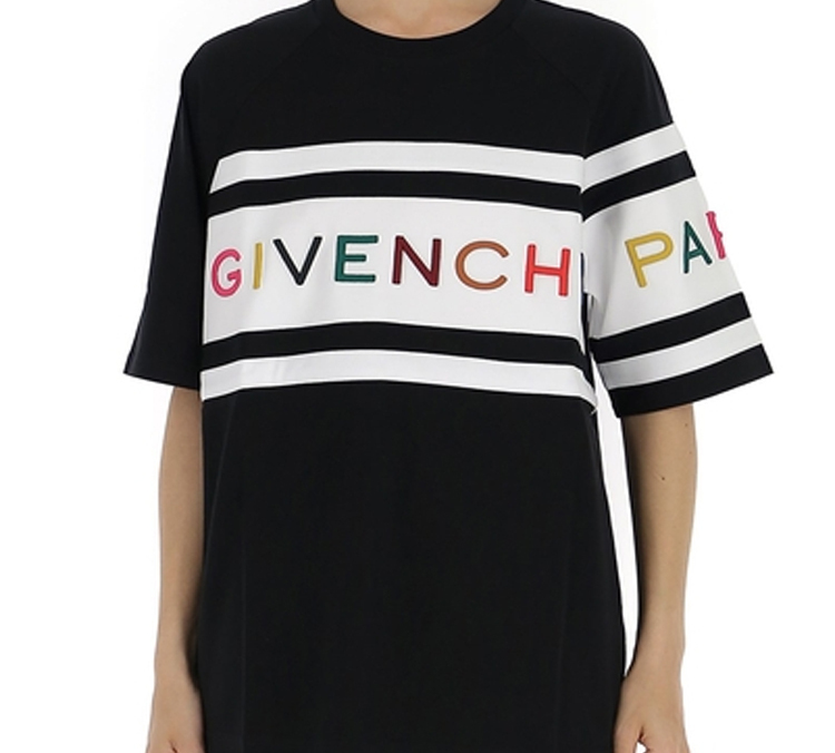 Shop (W) 지방시 블랙 로고 프린트 크루넥 반팔 티셔츠 BW706V3Z1X-004