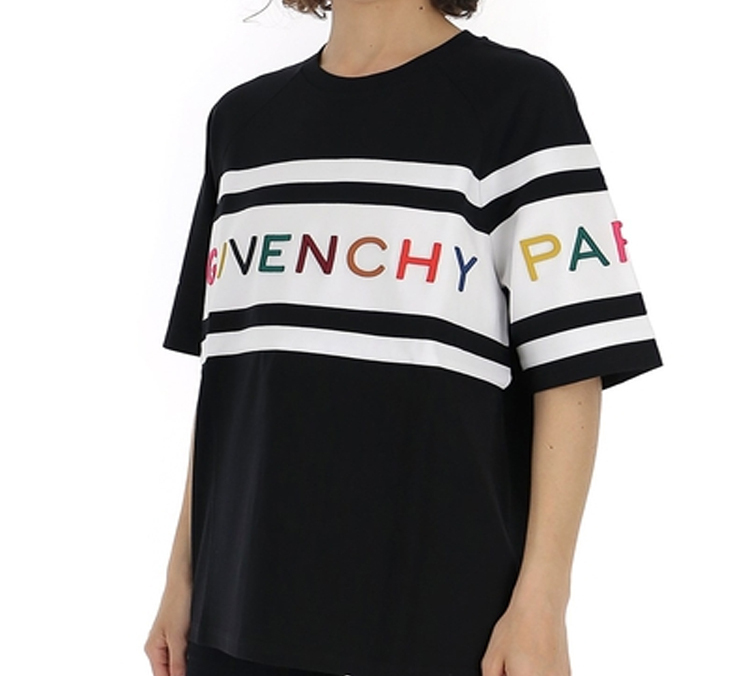 Details for (W) 지방시 블랙 로고 프린트 크루넥 반팔 티셔츠 BW706V3Z1X-004