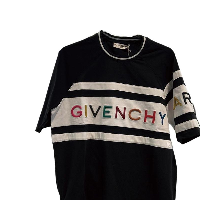 Sizing (W) 지방시 블랙 로고 프린트 크루넥 반팔 티셔츠 BW706V3Z1X-004