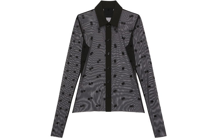 (Women) GIVENCHY Black Sheer 4G Pattern Slim-Fit Long-Sleeve Shirt. BW60X530TD-001