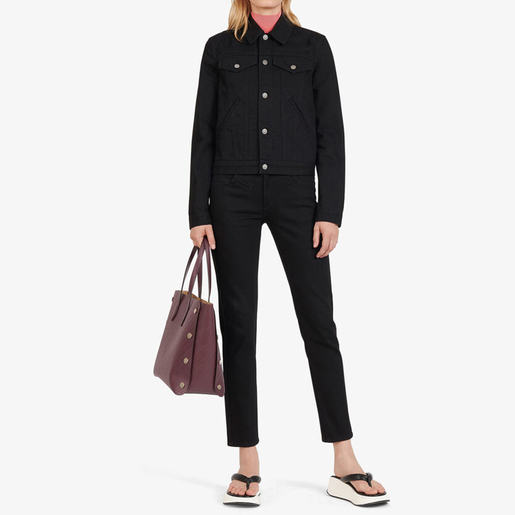 Shop (W) GIVENCHY Jaket Denim Hitam Berbutang Panjang dengan Kolar Solid BW008N50DQ-001