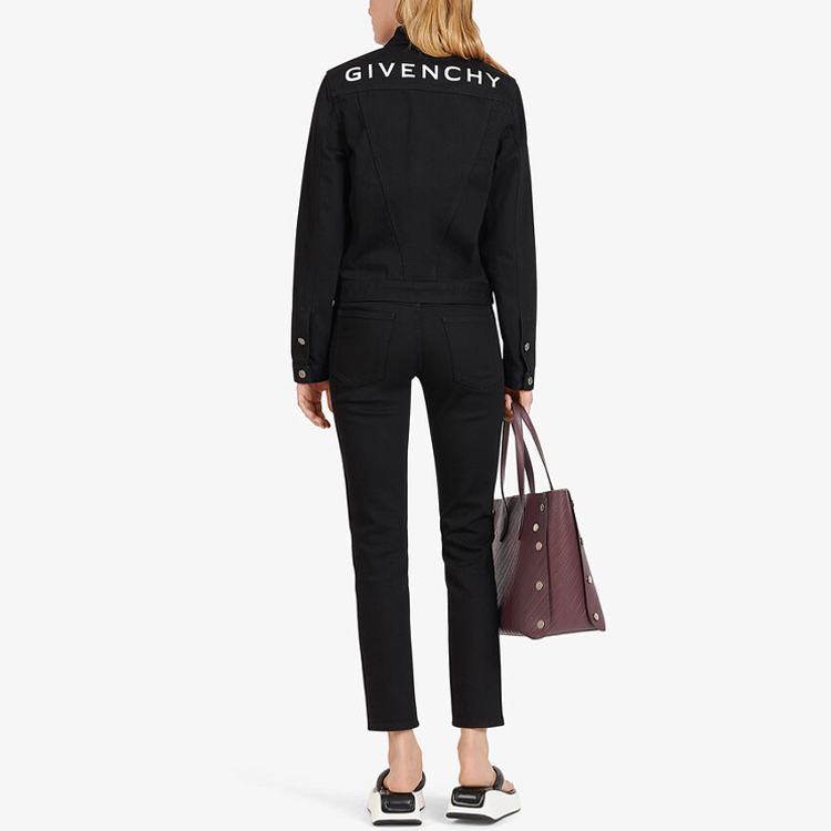 Purchase (W) GIVENCHY Jaket Denim Hitam Berbutang Panjang dengan Kolar Solid BW008N50DQ-001
