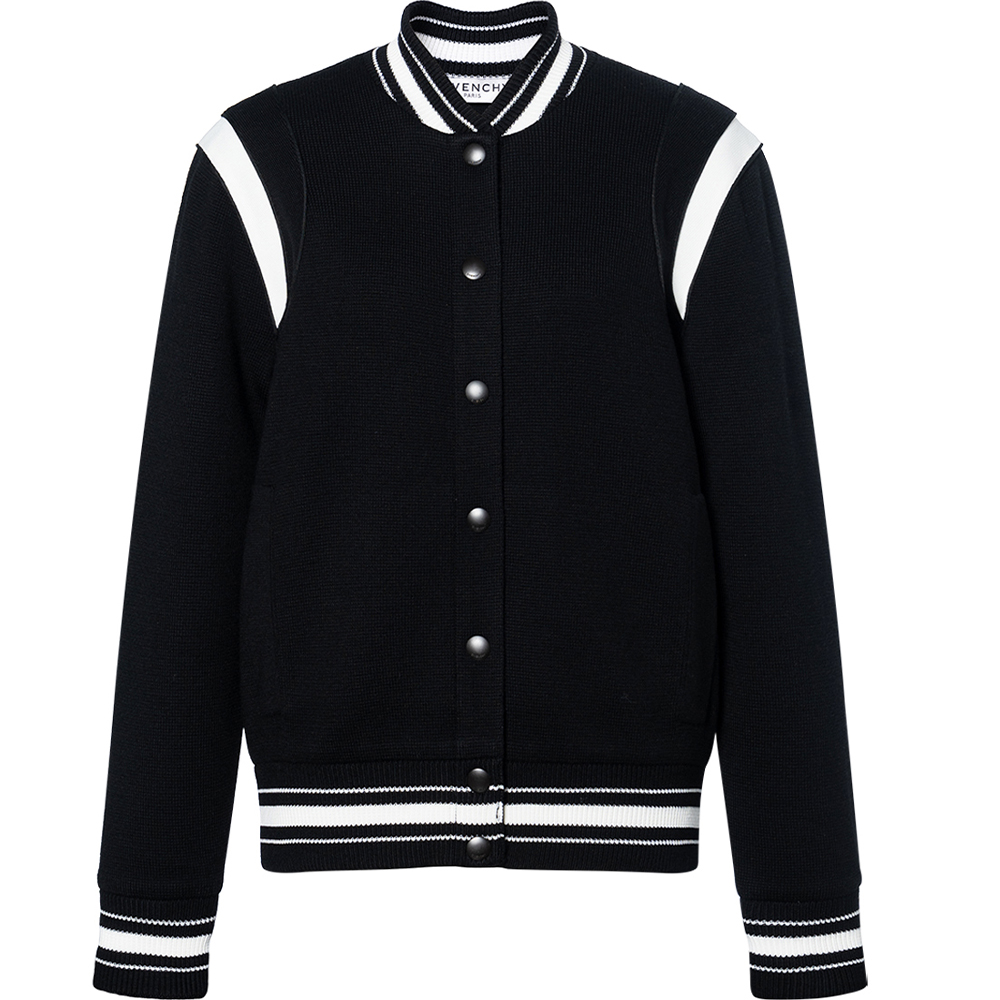 (Women) Givenchy Black Striped Knit Button-Up Jacket with Logo Print BW003B4Z32-004