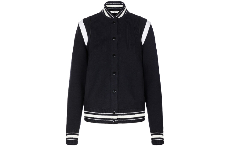Order (W) Givenchy Jaket Hitam Bergaris Knit dengan Kancing dan Logo Print. BW003B4Z32-004